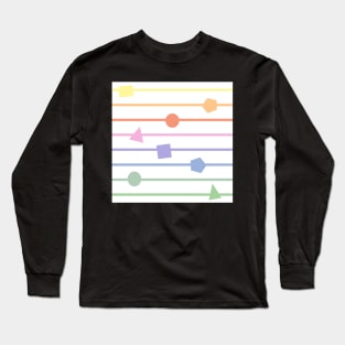 Geometric shapes, white and rainbow stripes - horizontal narrow Long Sleeve T-Shirt